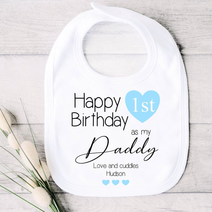 Personalised Blue Heart Happy Birthday Daddy Babygrow/Vest