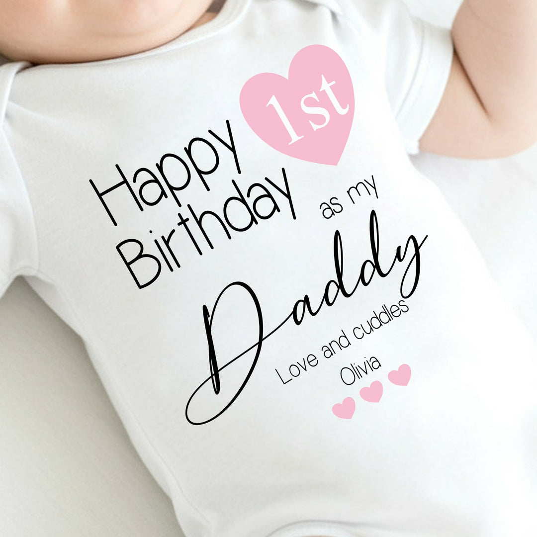 Personalised Pink Heart Happy Birthday Daddy Babygrow/Vest