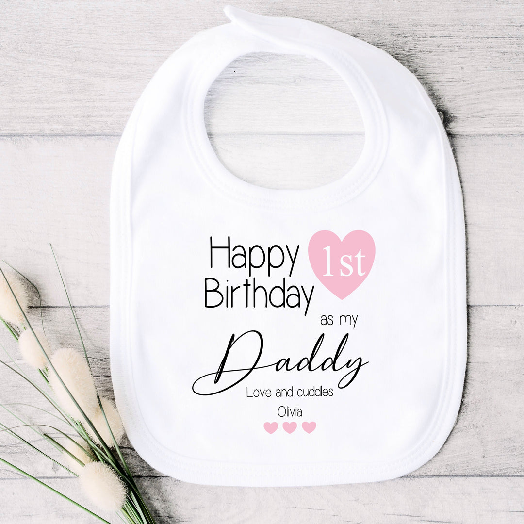 Personalised Pink Heart Happy Birthday Daddy Babygrow/Vest