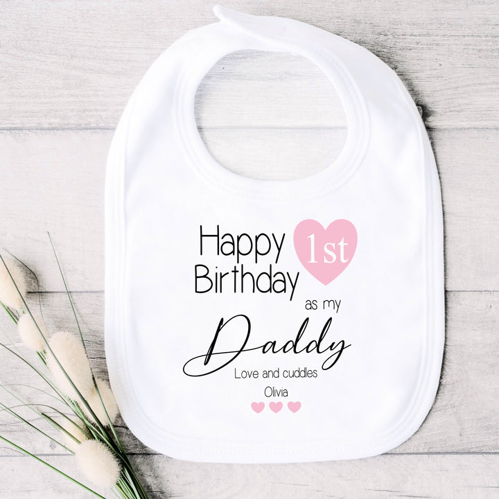 Personalised Pink Heart Happy Birthday Daddy Babygrow/Vest