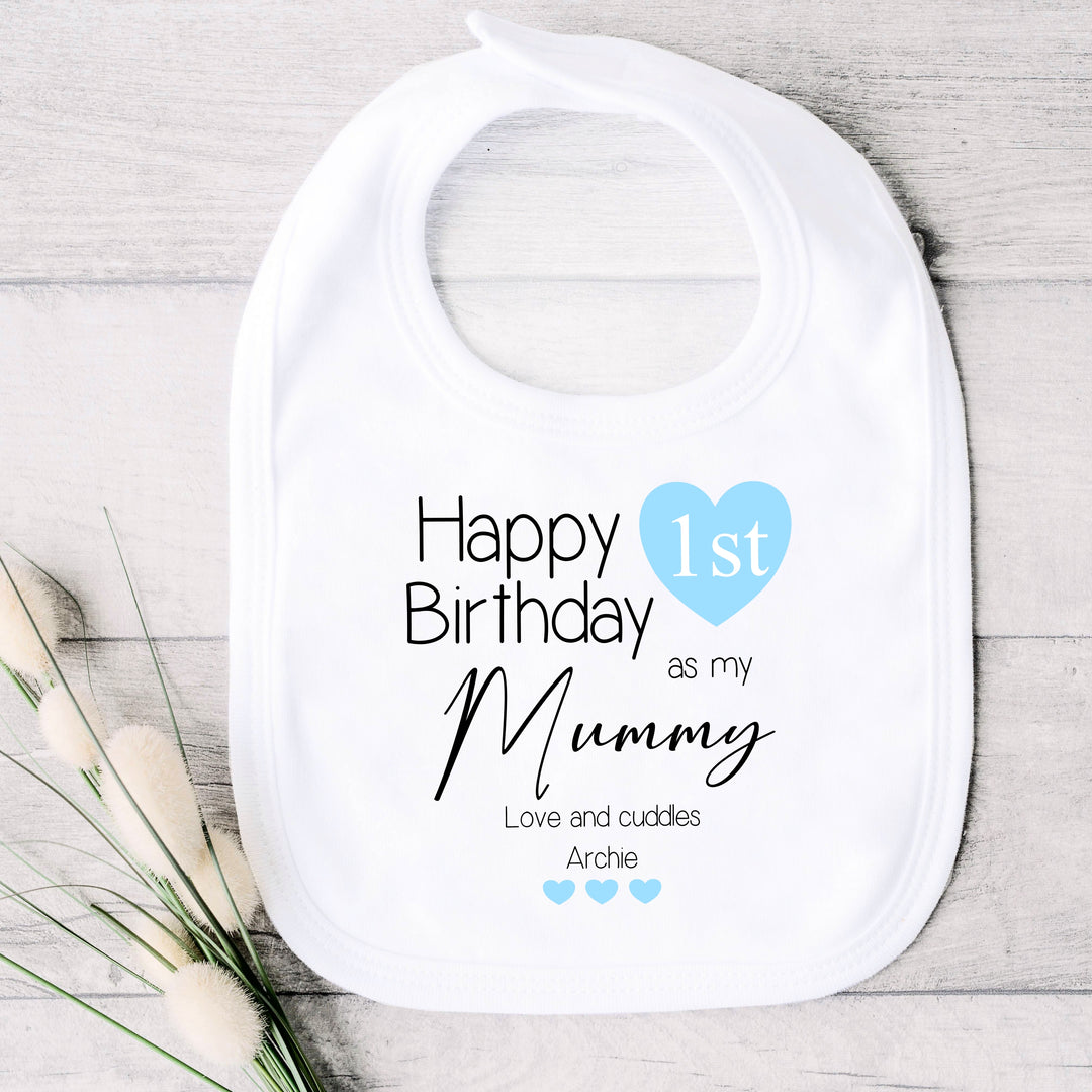Personalised Blue Heart Happy Birthday Mummy Babygrow/Vest