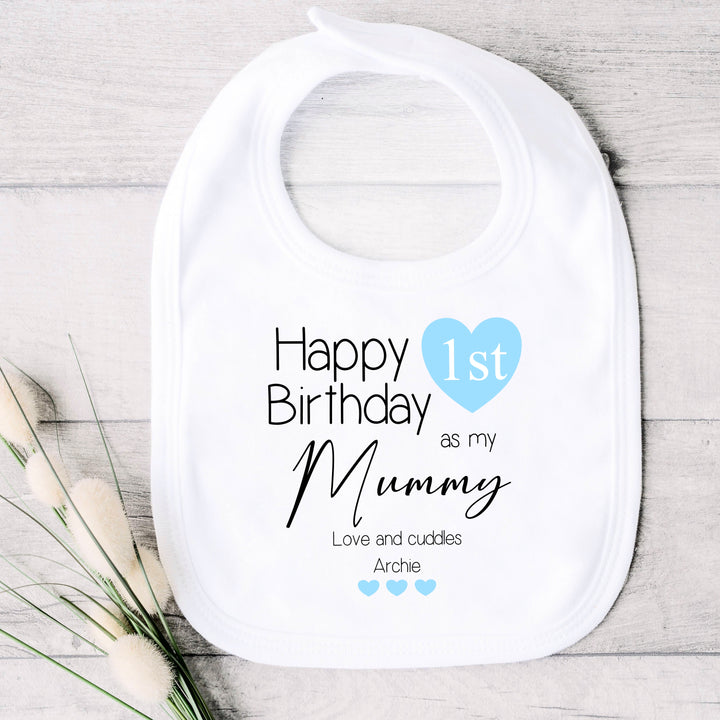 Personalised Blue Heart Happy Birthday Mummy Babygrow/Vest