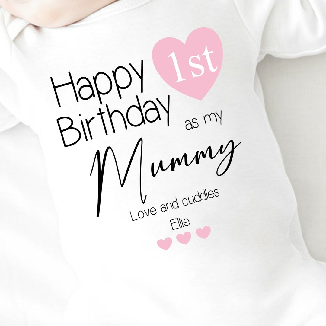 Personalised Pink Heart Happy Birthday Mummy Babygrow/Vest