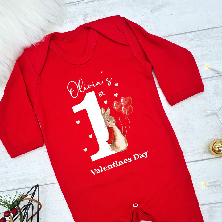 Personalised Valentines Red Rabbit Babygrow