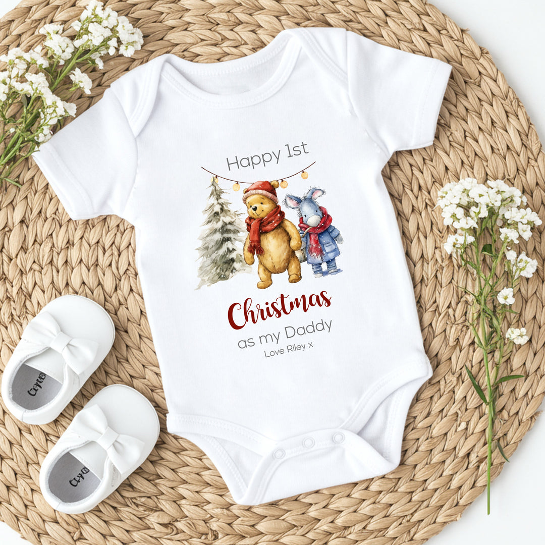 Pooh Bear Happy 1st Christmas as my Daddy/Mummy Bib/Vest/Baby Grow