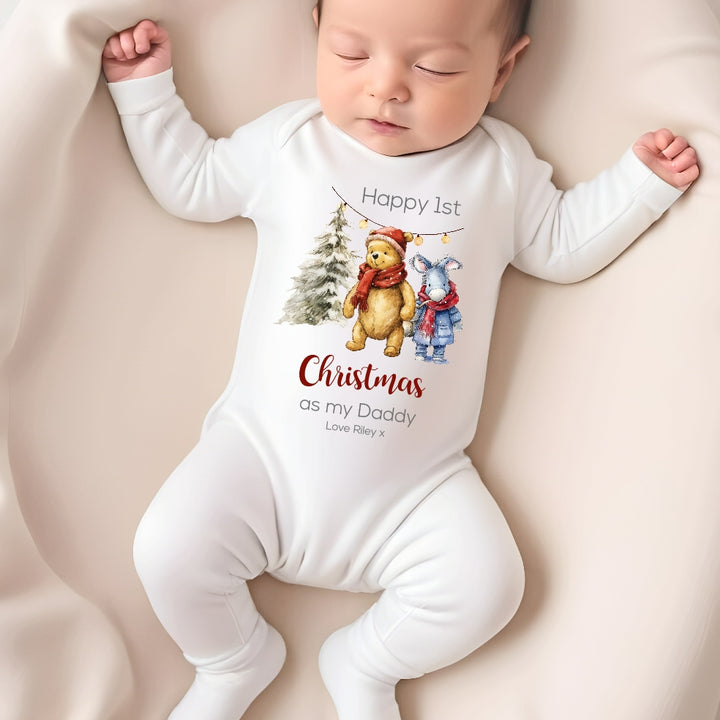 Pooh Bear Happy 1st Christmas as my Daddy/Mummy Bib/Vest/Baby Grow