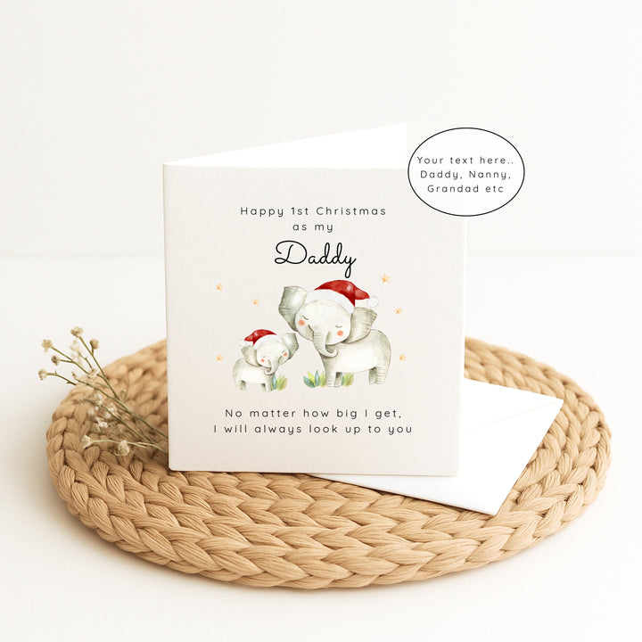 Personalised Elephant Happy First Christmas As My Daddy Christmas Card