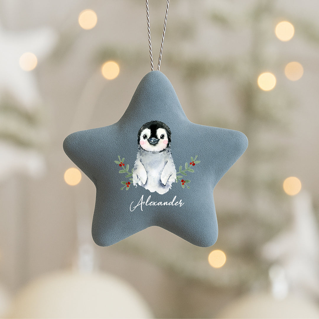 Personalised Penguin Star Christmas Ornament