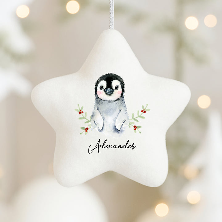Personalised Penguin Star Christmas Ornament