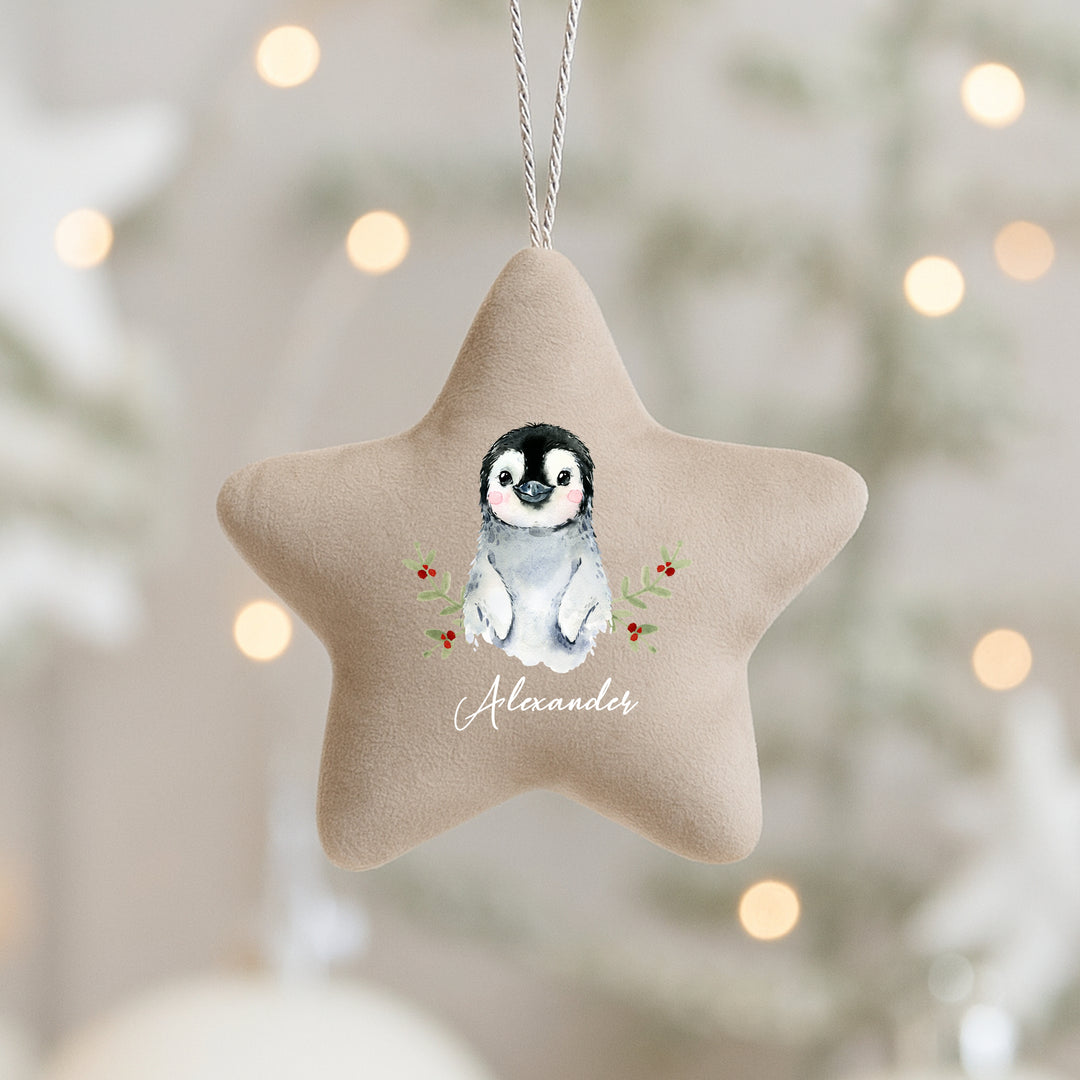 Personalised Penguin Star Christmas Ornament