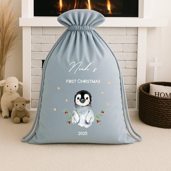 Personalised Christmas Penguin Christmas Stocking or Santa Sack