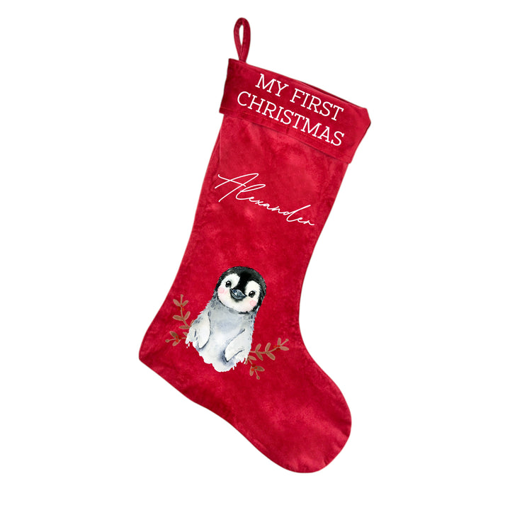 Personalised Christmas Penguin Christmas Stocking or Santa Sack