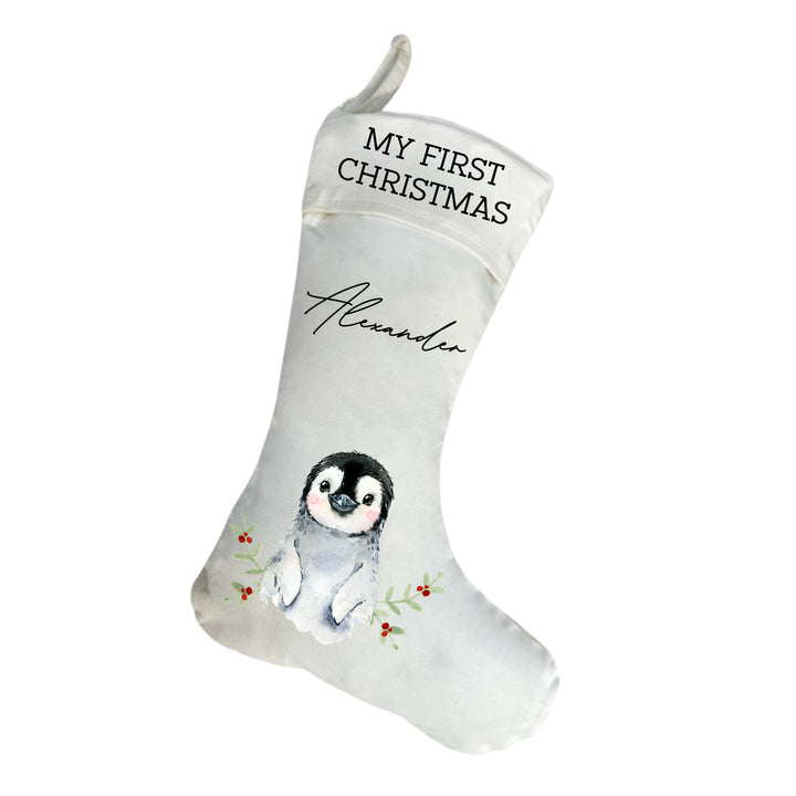 Personalised Christmas Penguin Christmas Stocking or Santa Sack