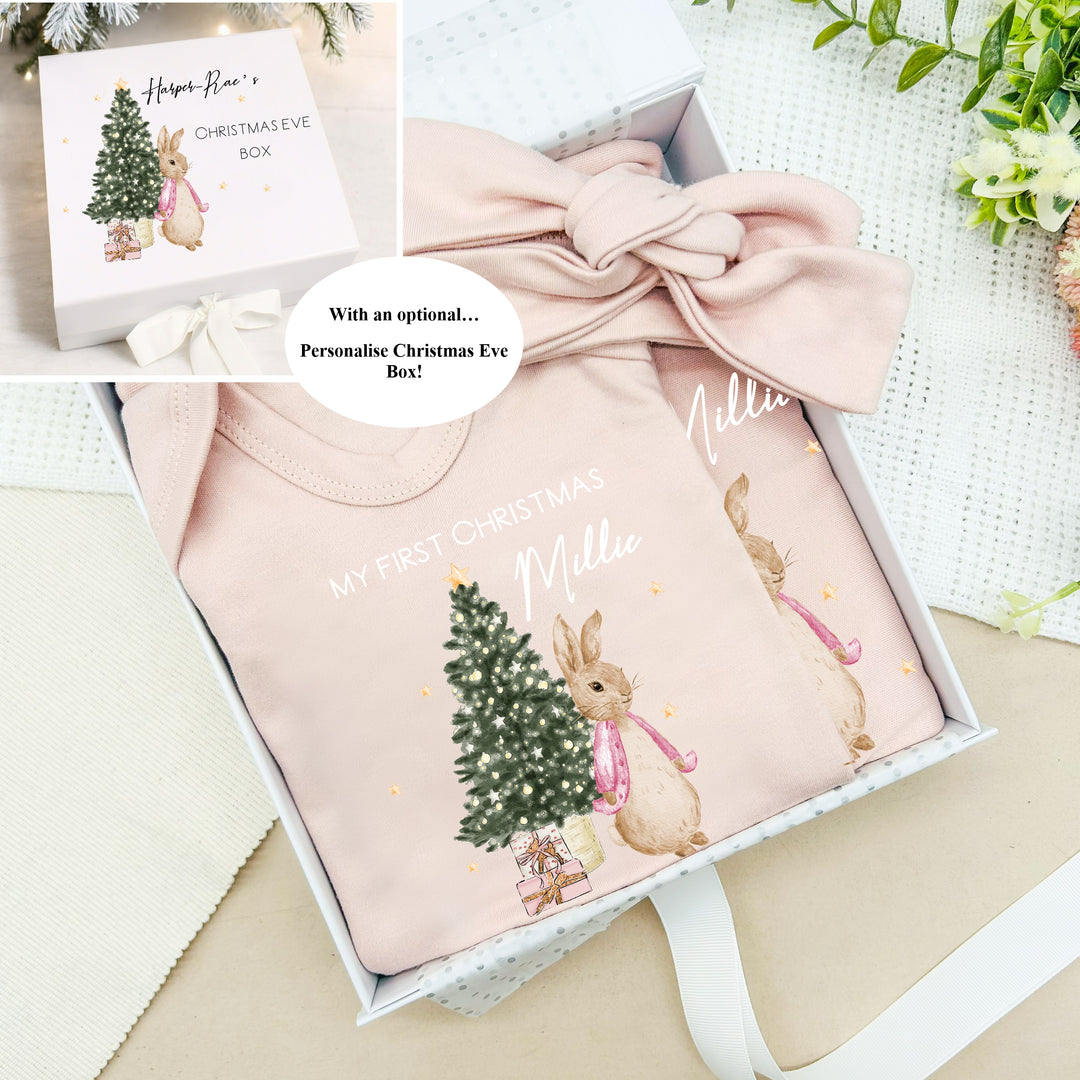 Personalised First Christmas Pink Rabbit Clothing Gift Set