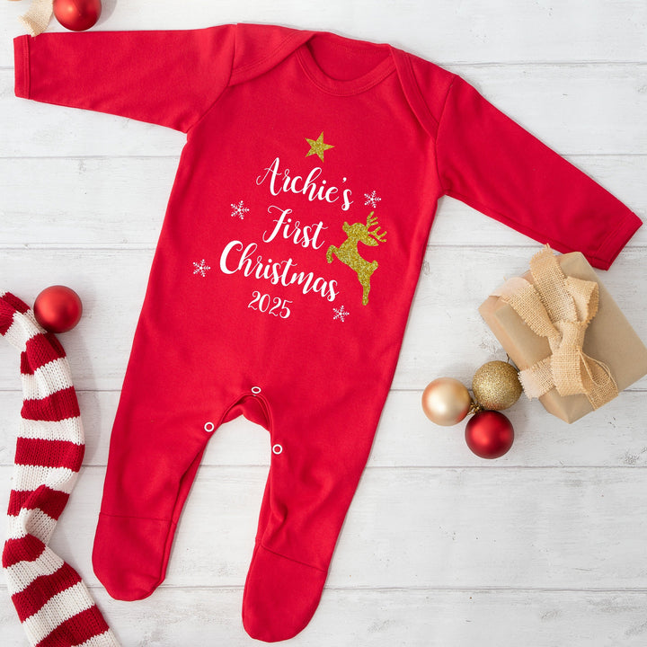 Personalised My First Christmas Reindeer Star Baby Grow