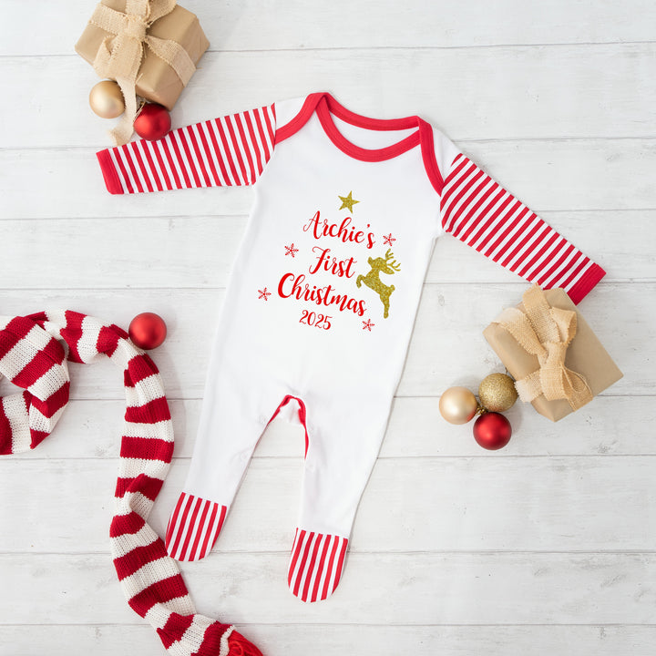 Personalised My First Christmas Reindeer Star Baby Grow