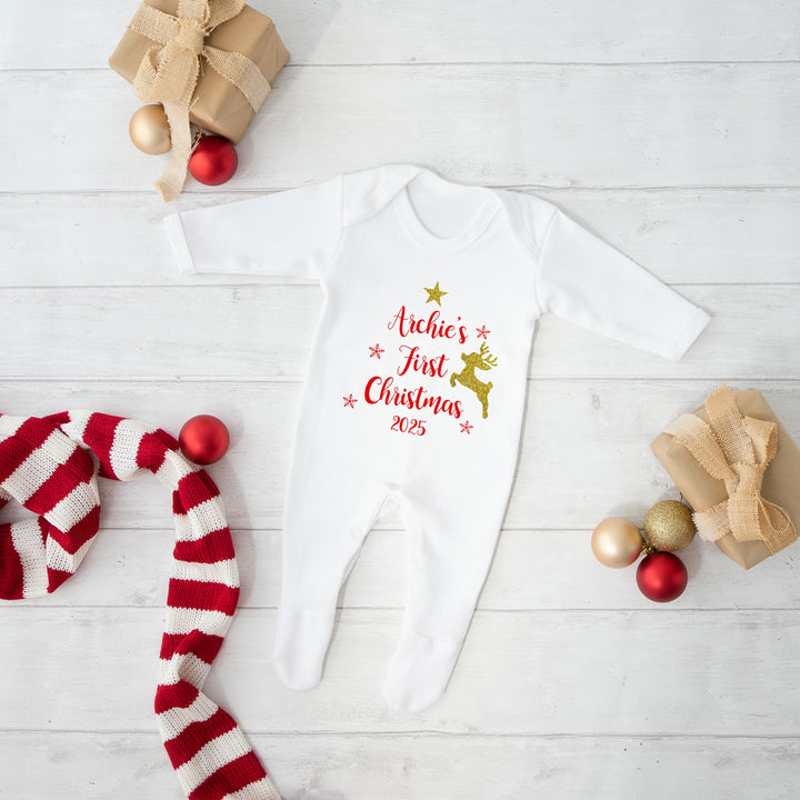 Personalised My First Christmas Reindeer Star Baby Grow