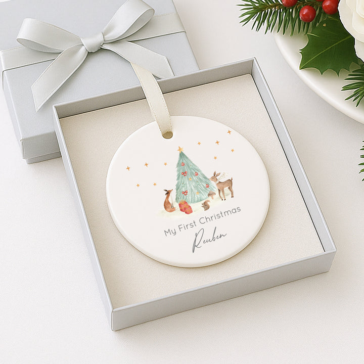 Personalised My First Christmas Woodland Ceramic Ornament