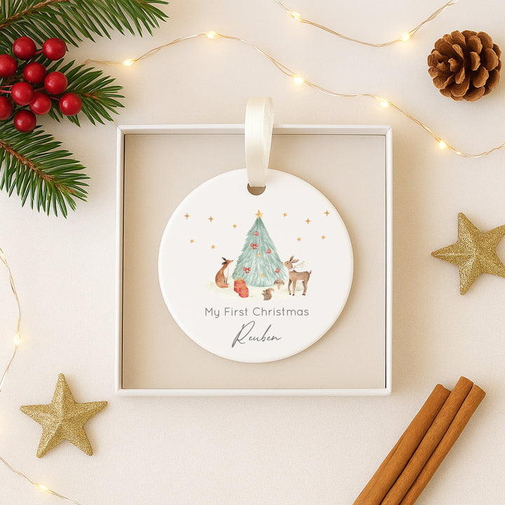Personalised My First Christmas Woodland Ceramic Ornament