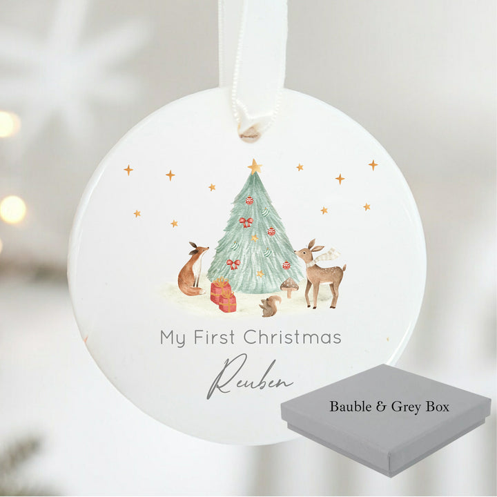Personalised My First Christmas Woodland Ceramic Ornament