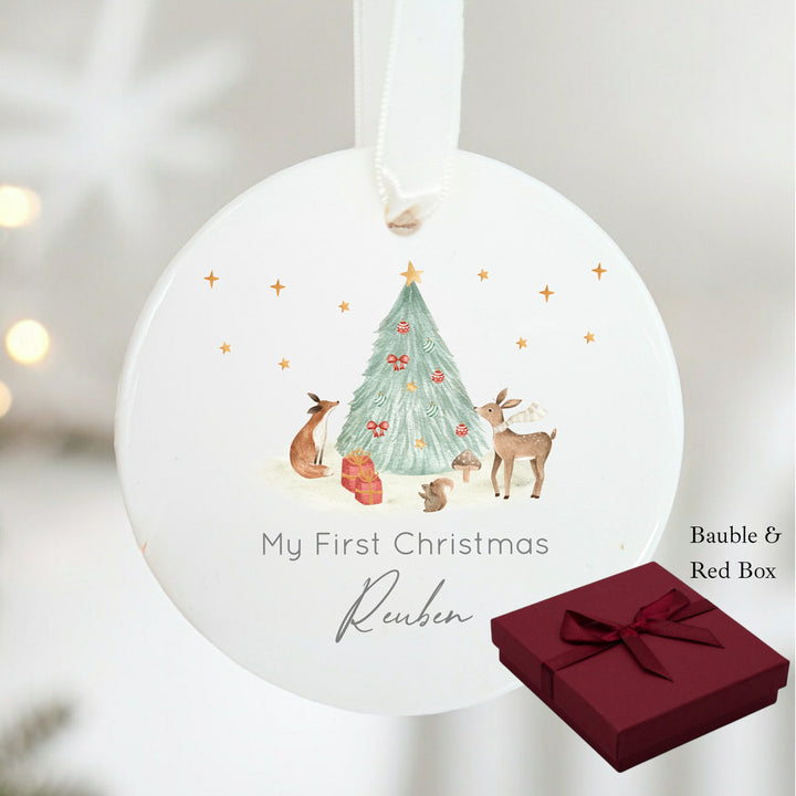 Personalised My First Christmas Woodland Ceramic Ornament