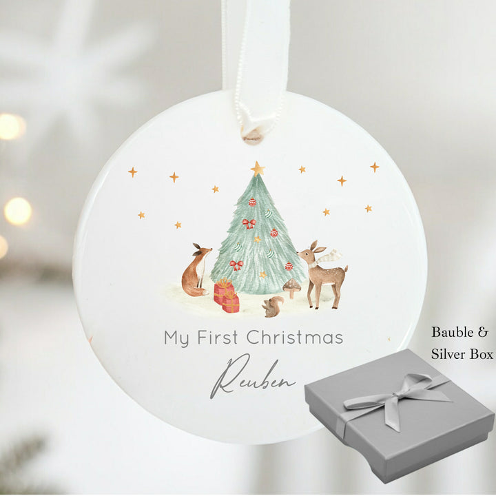 Personalised My First Christmas Woodland Ceramic Ornament