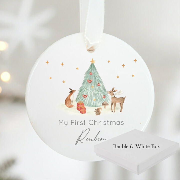 Personalised My First Christmas Woodland Ceramic Ornament