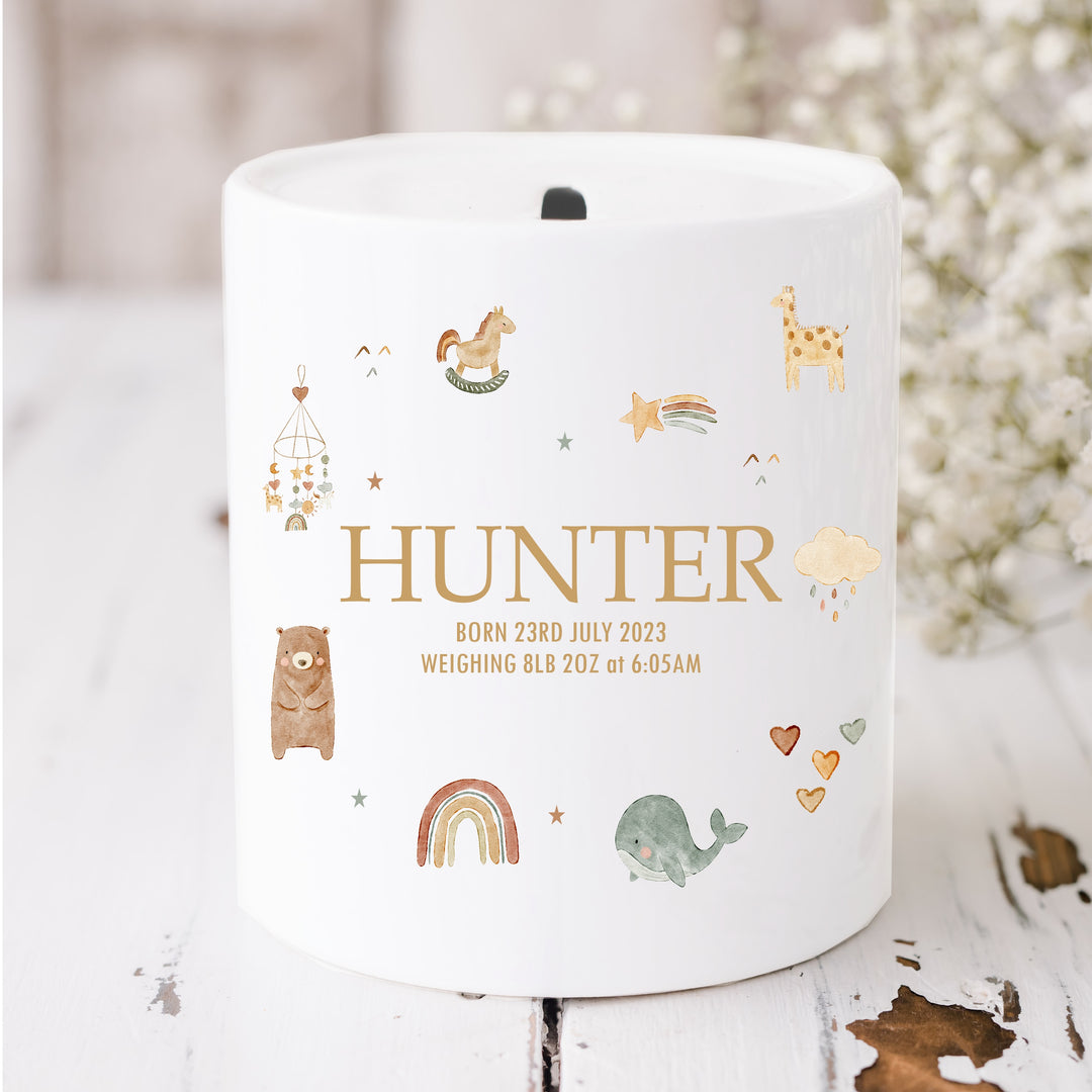 Personalised Beige Animals Ceramic Money Box
