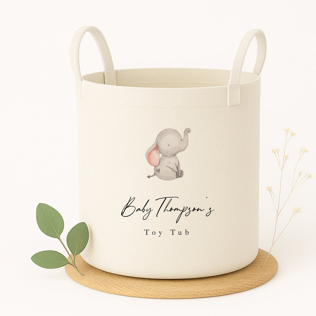 Personalised Grey Elephant Toy Tub