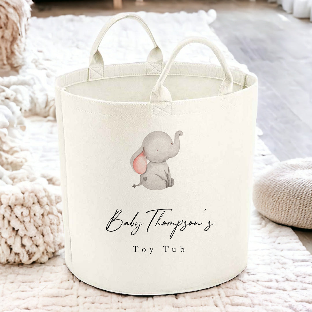 Personalised Grey Elephant Toy Tub