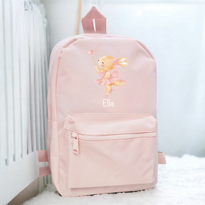 Personalised Pink Ballerina Bunny Backpack
