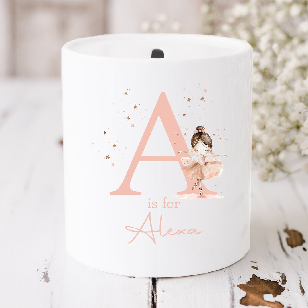 Personalised Ballerina Initial Ceramic Money Box