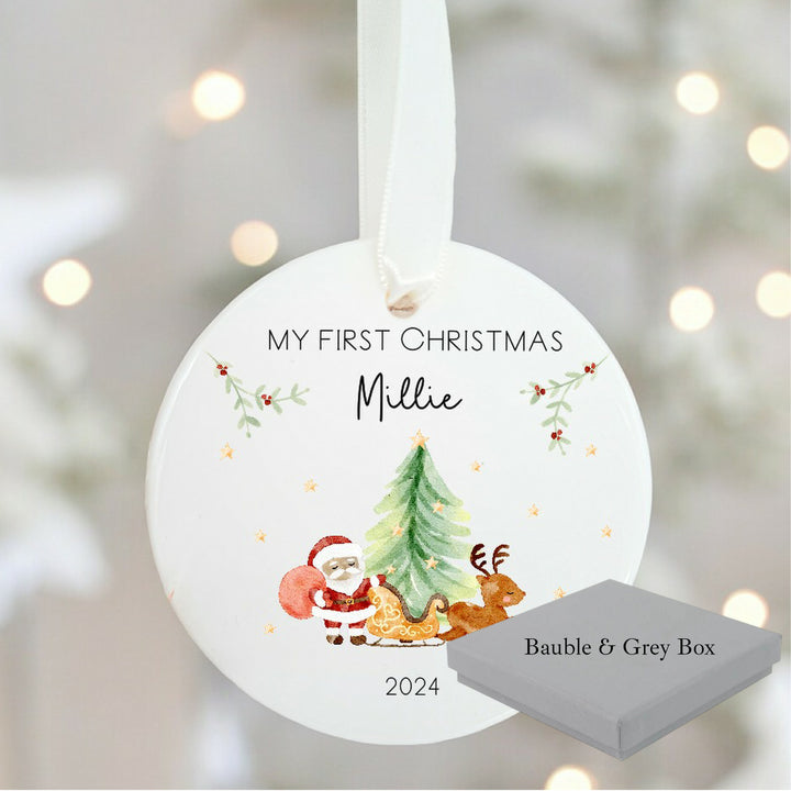 My First Christmas Santa Scene Personalised Ceramic Bauble