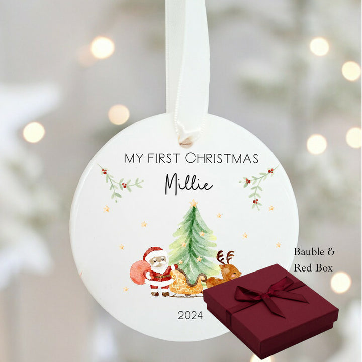 My First Christmas Santa Scene Personalised Ceramic Bauble