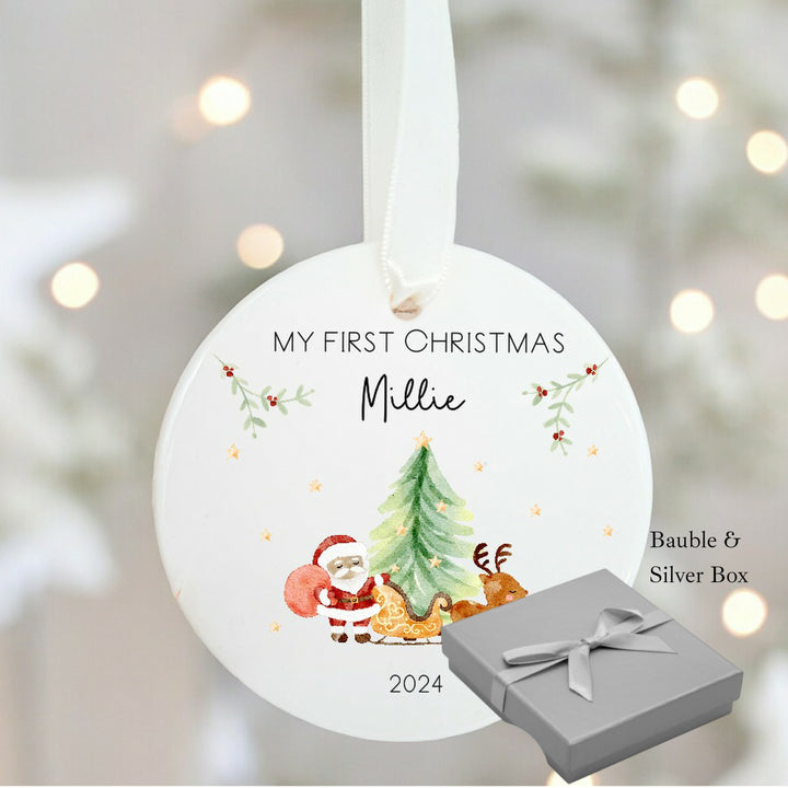 My First Christmas Santa Scene Personalised Ceramic Bauble