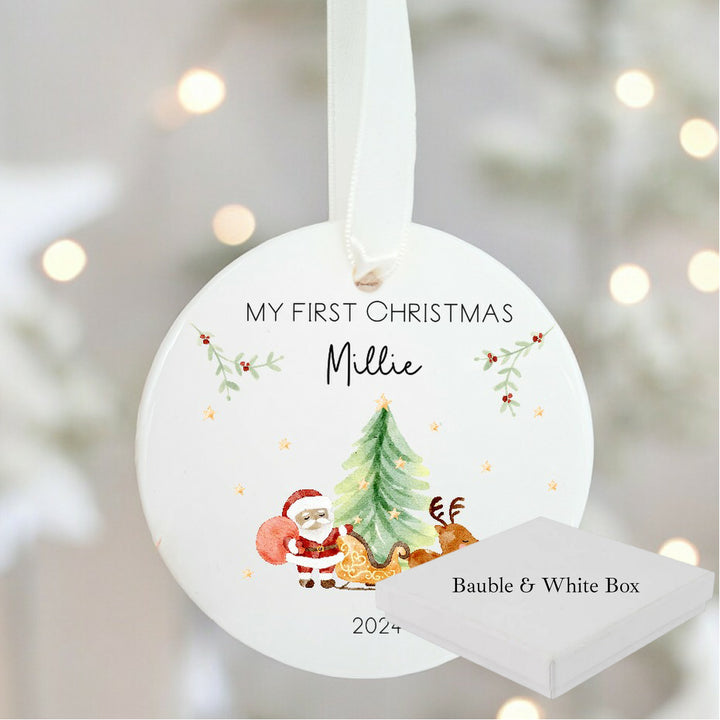 My First Christmas Santa Scene Personalised Ceramic Bauble