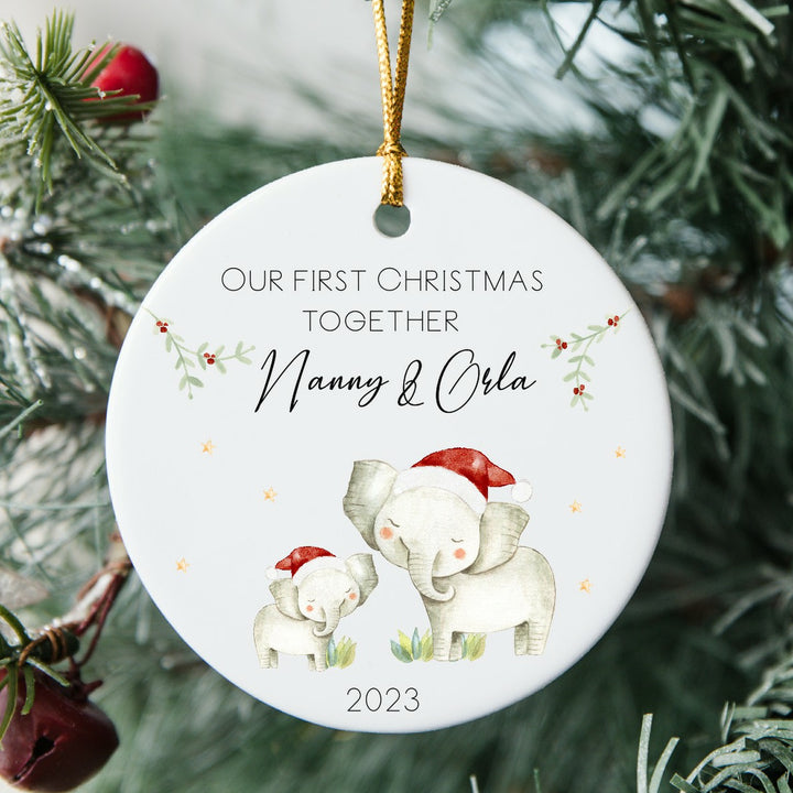 Personalised Our First Christmas Elephant Ceramic Bauble