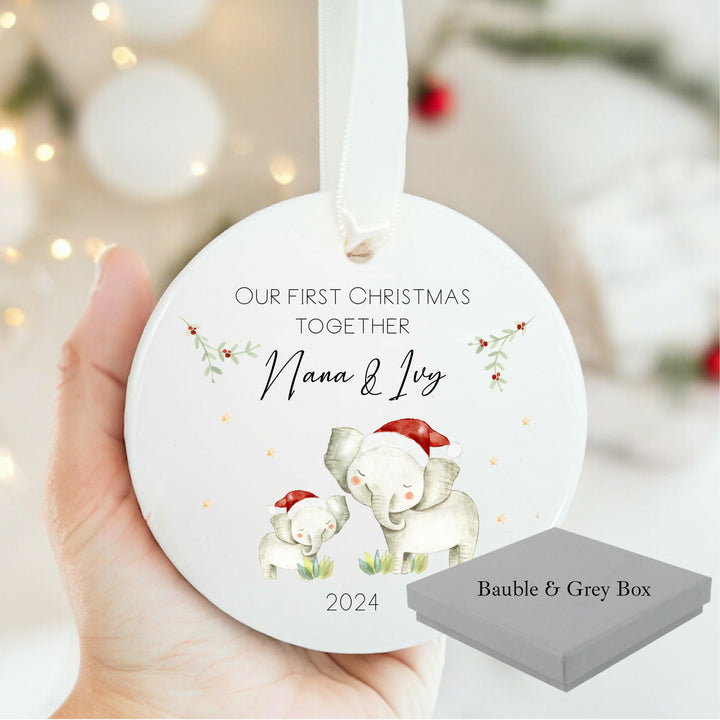 Personalised Our First Christmas Elephant Ceramic Bauble