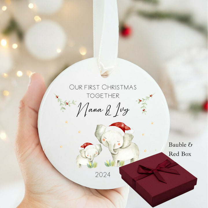 Personalised Our First Christmas Elephant Ceramic Bauble