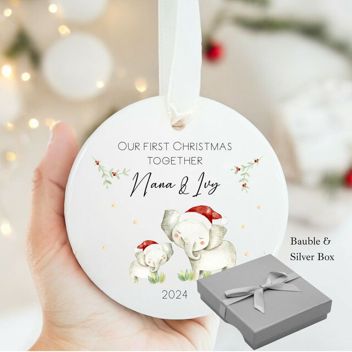 Personalised Our First Christmas Elephant Ceramic Bauble