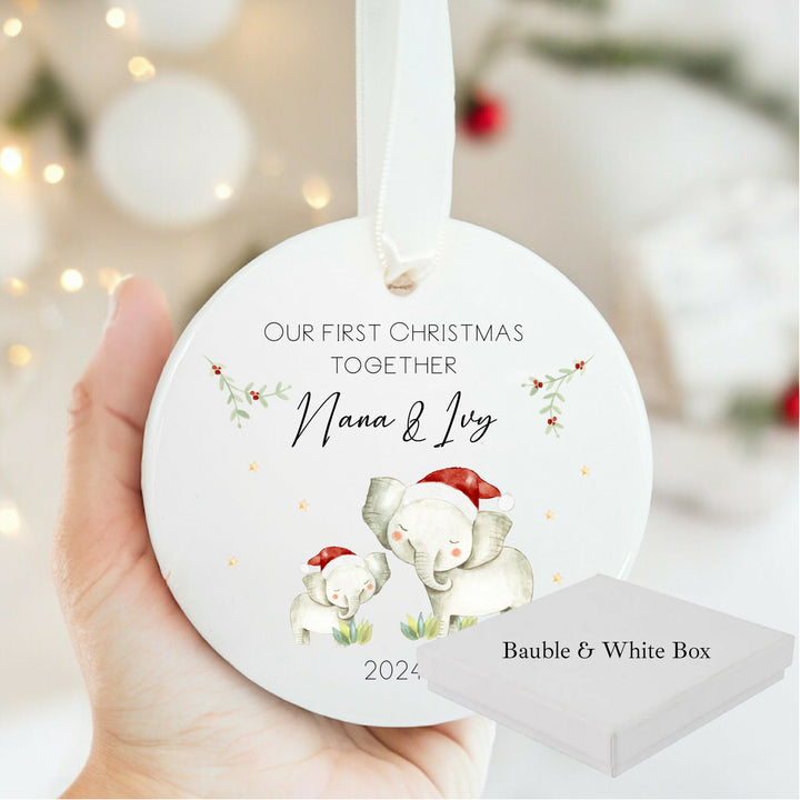 Personalised Our First Christmas Elephant Ceramic Bauble