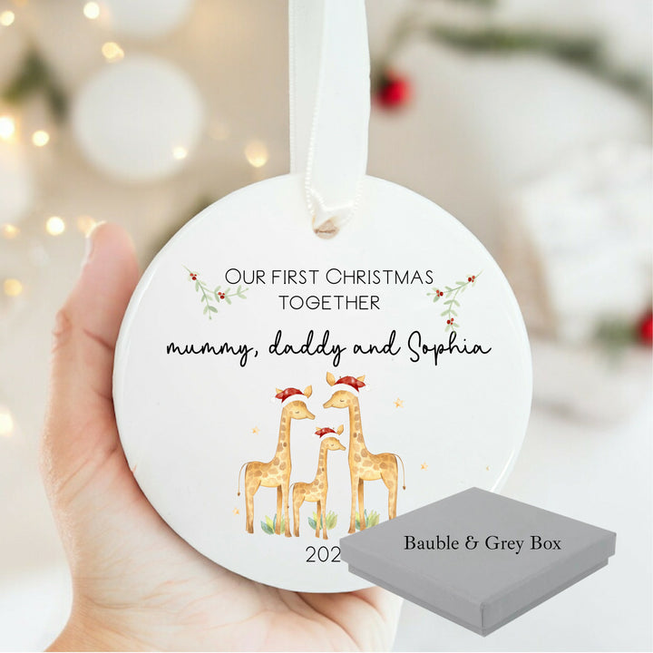 Personalised Our First Christmas Togeter Giraffe Ceramic Bauble
