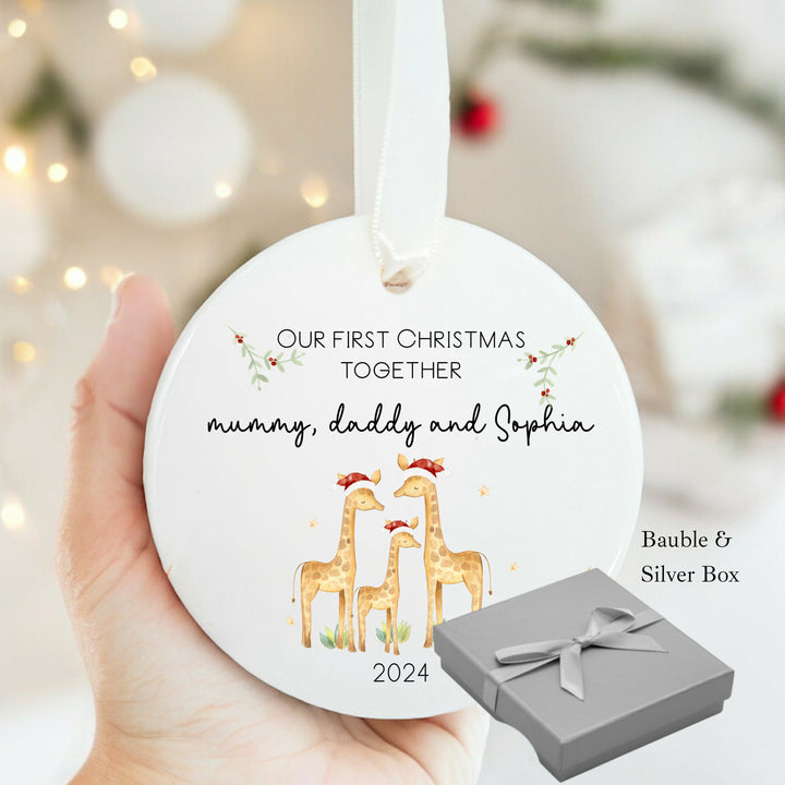 Personalised Our First Christmas Togeter Giraffe Ceramic Bauble