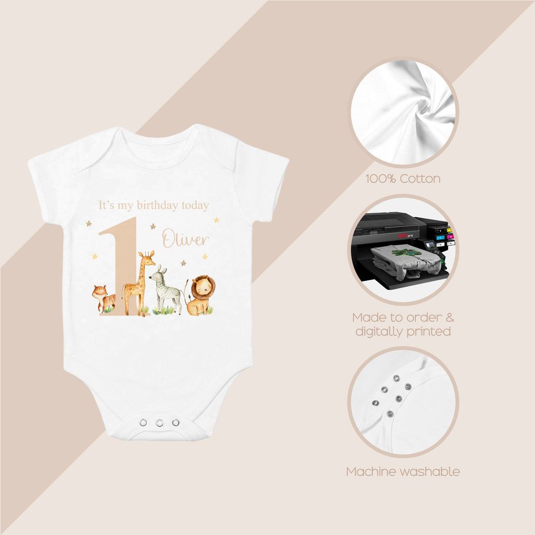 Personalised Beige Jungle It's My Birthday Today Vest