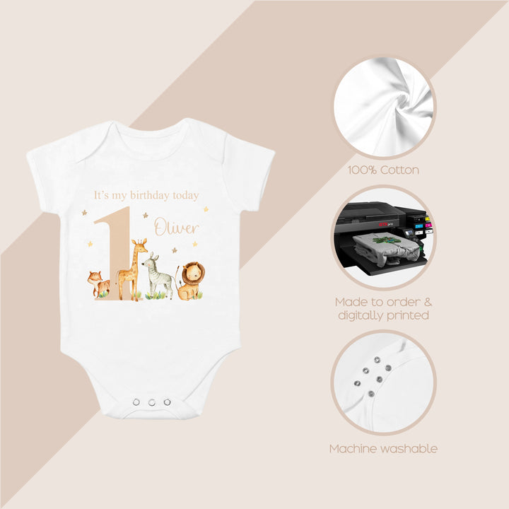 Personalised Beige Jungle It's My Birthday Today Vest