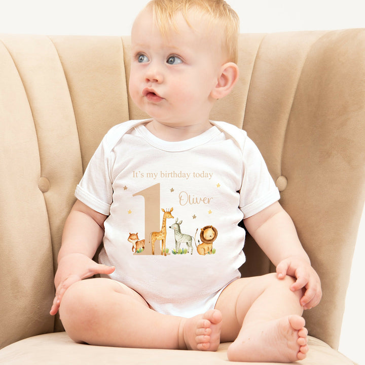Personalised Beige Jungle It's My Birthday Today Vest