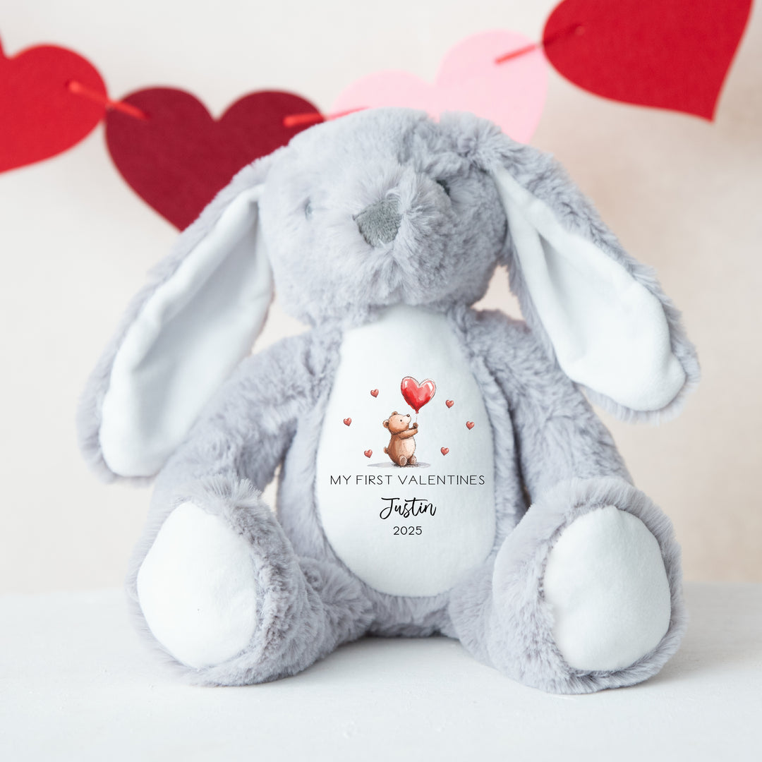 Personalised Valentines Bear Balloon White/Grey Bunny