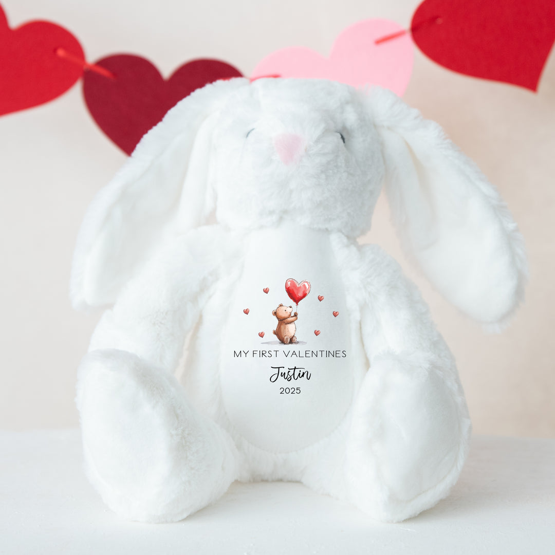 Personalised Valentines Bear Balloon White/Grey Bunny