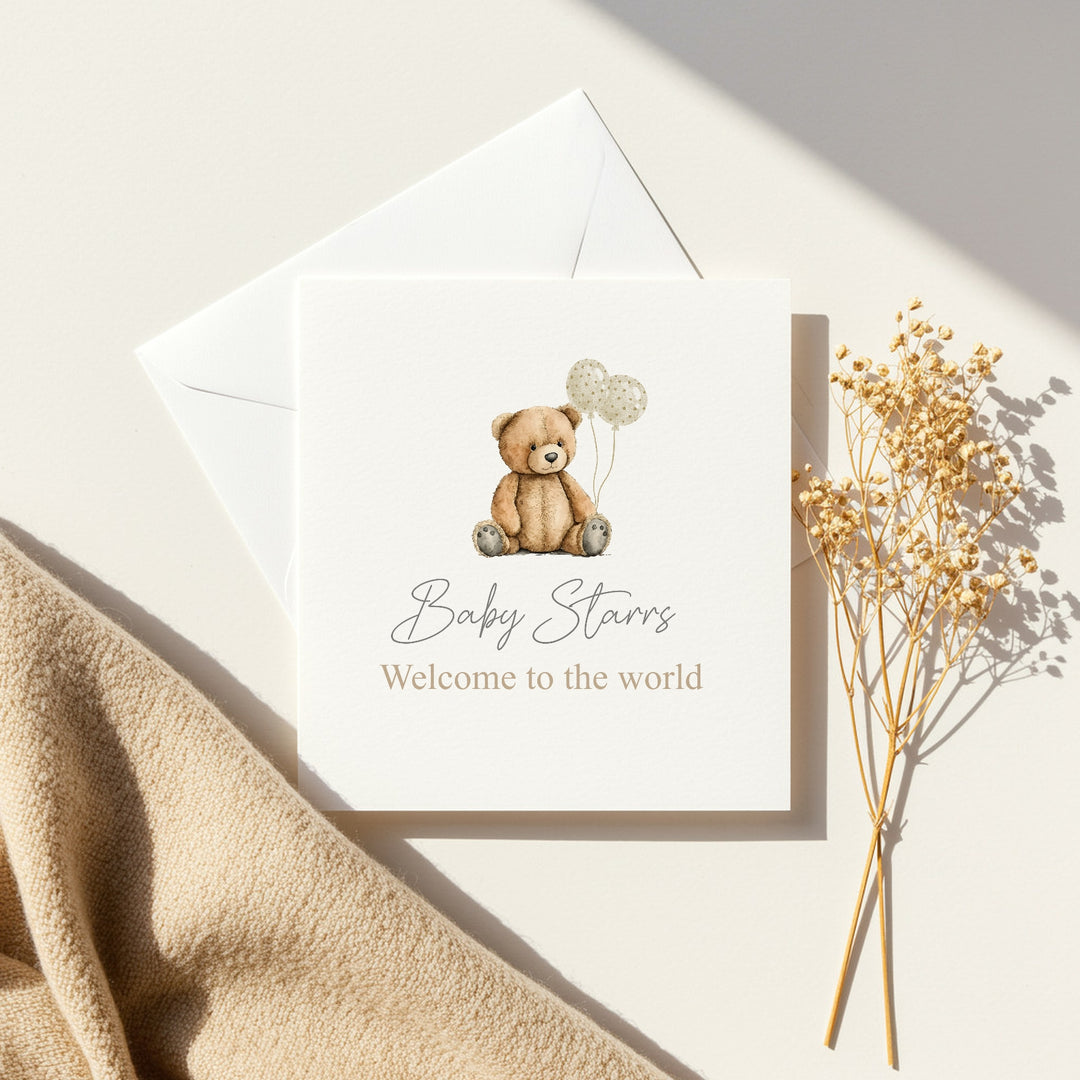 Personalised Beige Teddy Baby Shower Card