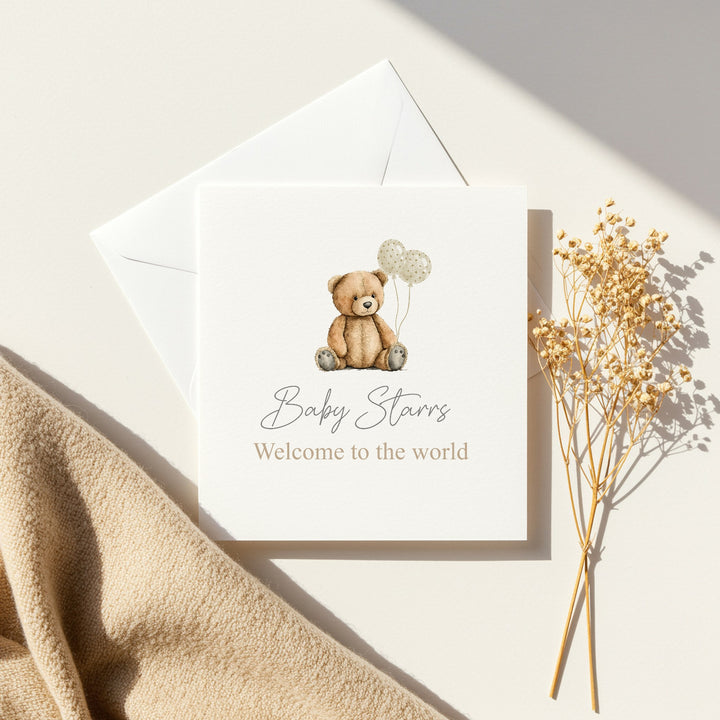 Personalised Beige Teddy Baby Shower Card